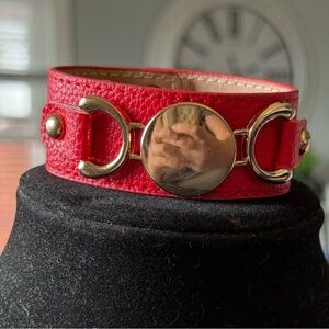 Chic Red Bracelet with Gold Detailing